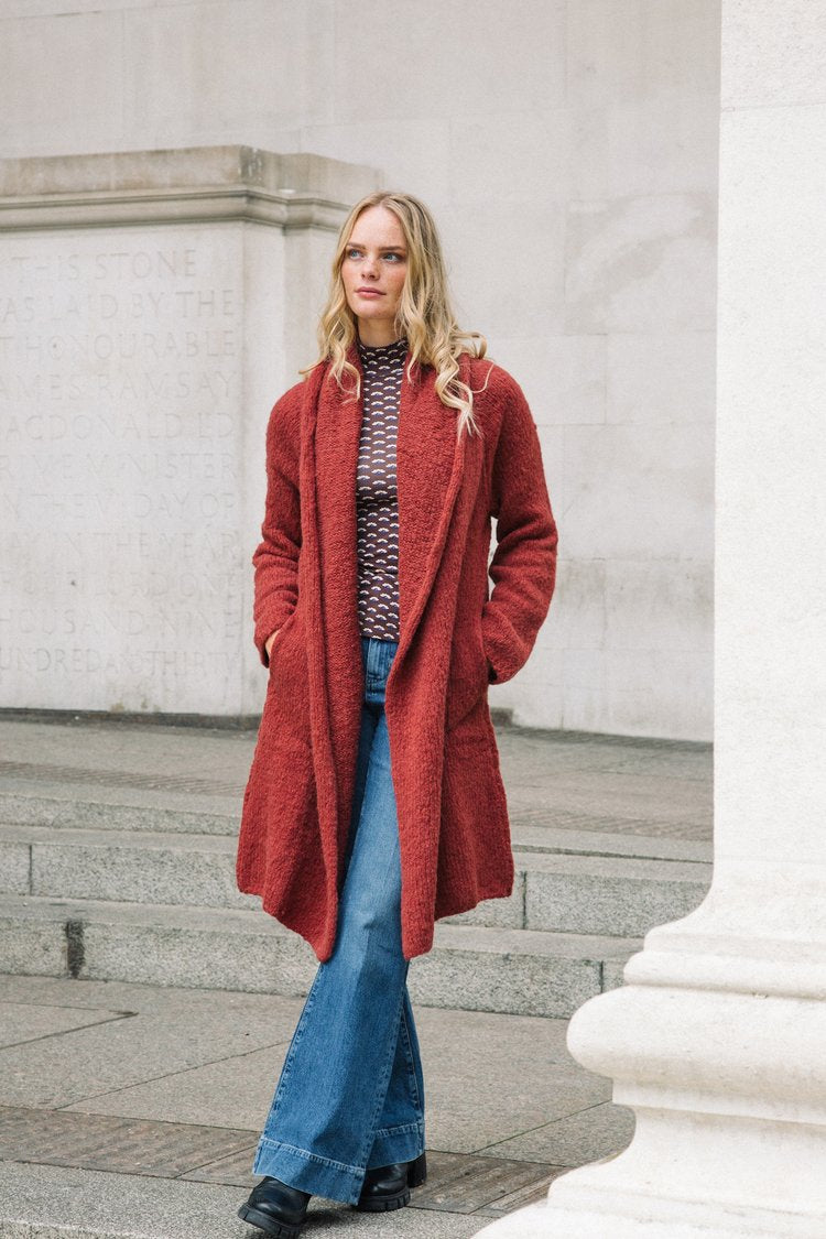 Amano Abrazo 'The Hug' Alpaca Long Coat Cardigan Baked Red