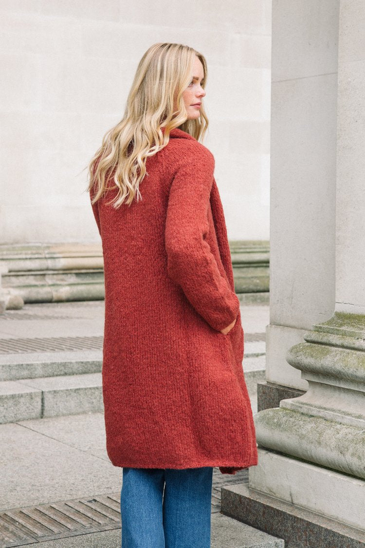 Amano Abrazo 'The Hug' Alpaca Long Coat Cardigan Baked Red