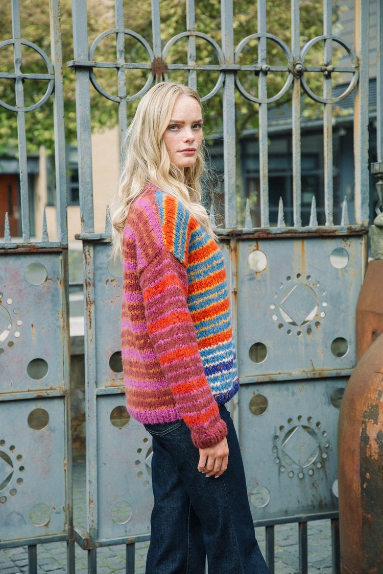 Amano Colour Alpaca Stripe Cardigan Baked Red