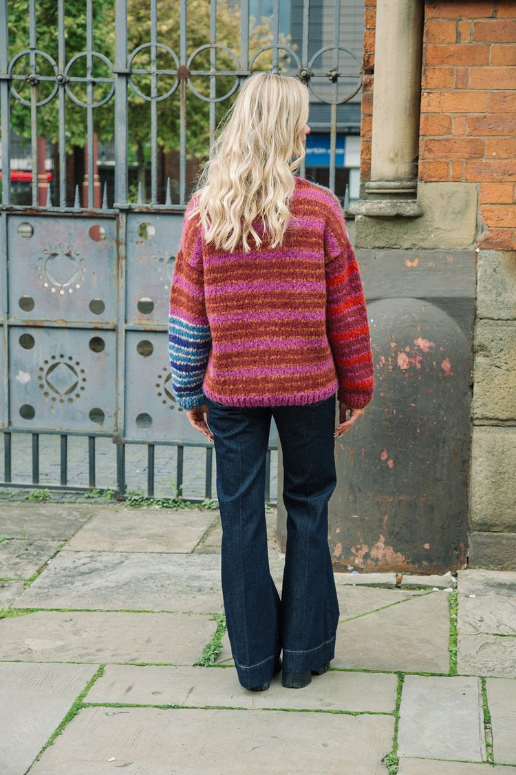 Amano Colour Alpaca Stripe Cardigan Baked Red