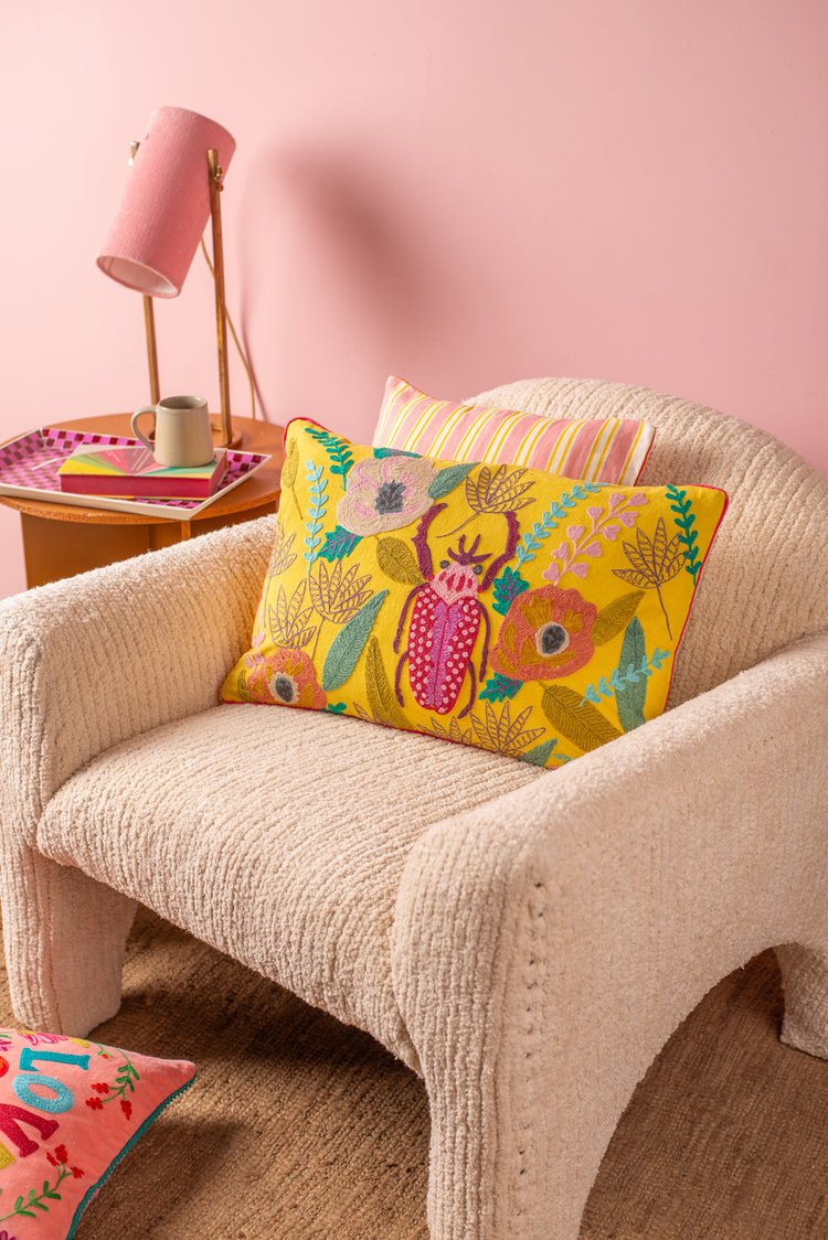 Artisan Embroidered Beetle Cushion