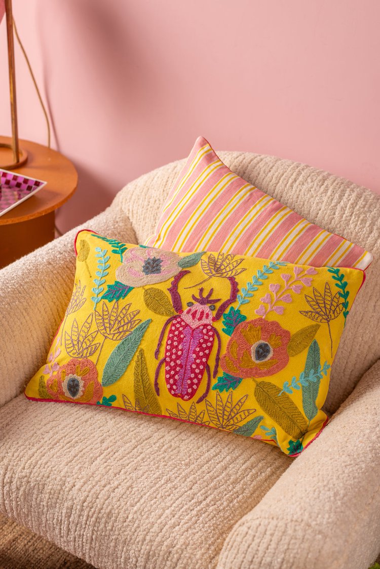 Artisan Embroidered Beetle Cushion