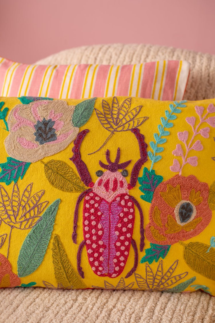Artisan Embroidered Beetle Cushion