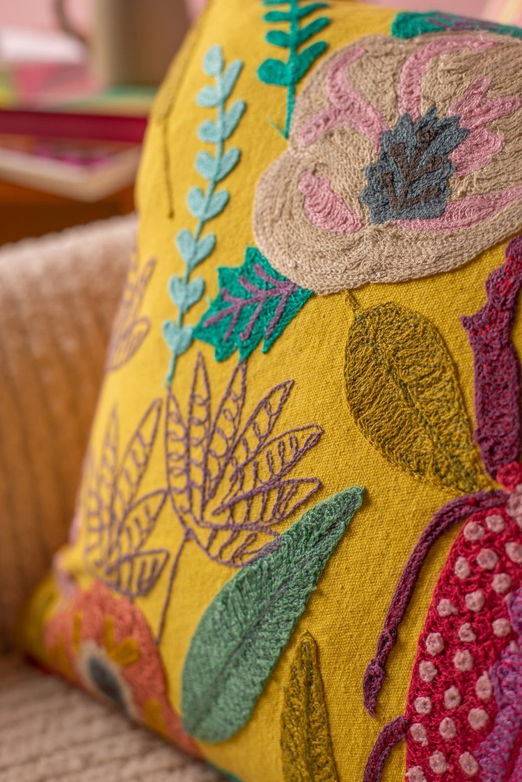 Artisan Embroidered Beetle Cushion