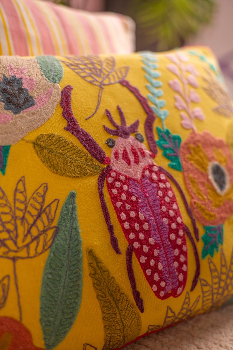 Artisan Embroidered Beetle Cushion