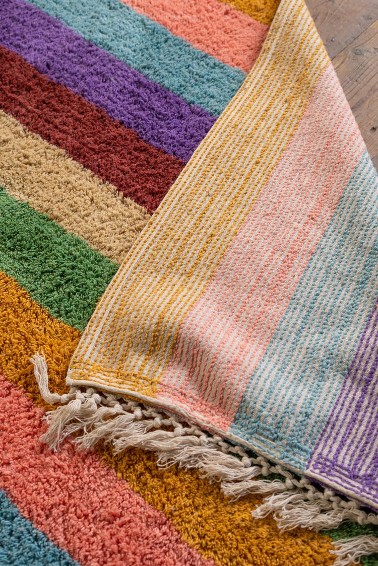 Artisan Beryl Striped Hand Tufted Rug Recycled Cotton 120 x 180cm