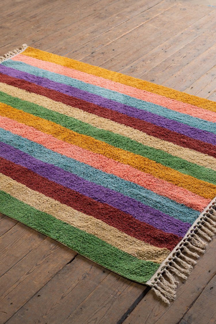 Artisan Beryl Striped Hand Tufted Rug Recycled Cotton 120 x 180cm