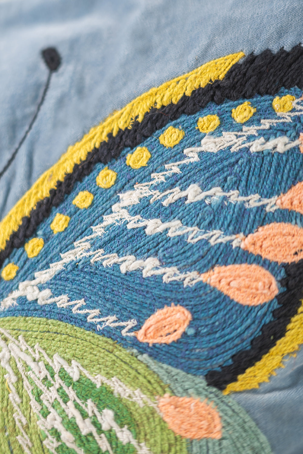 Artisan Embroidered Butterfly Velvet Cotton Cushion