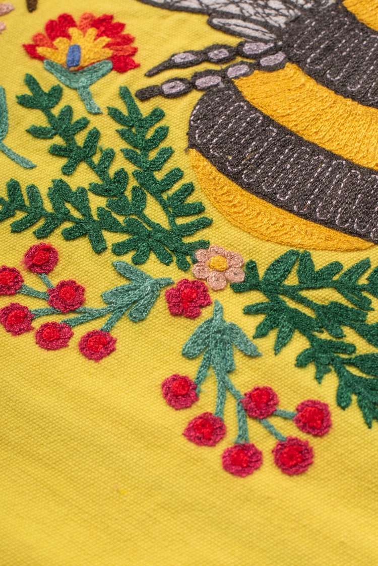 Artisan Embroidered Bee Cushion
