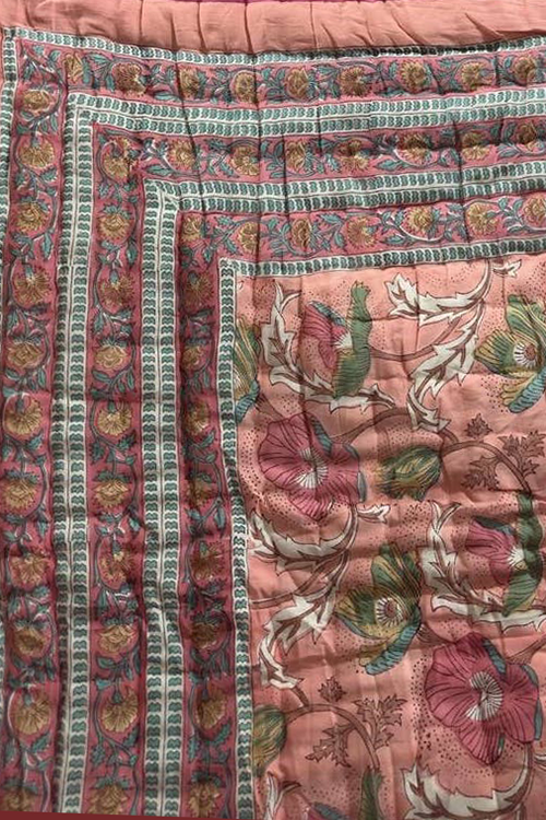 Hand Block Print Organic Cotton Reversible Quilt Pink - Super King