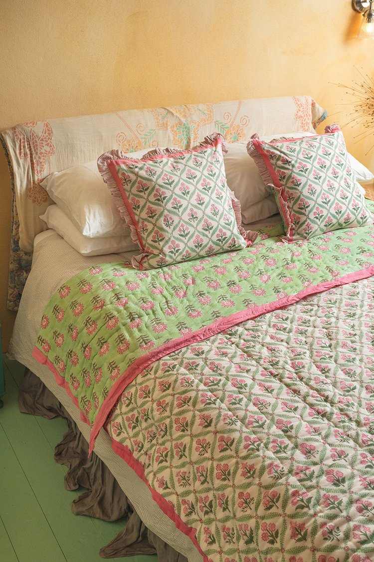 Laurel & Taffy Hand Block Print Cotton Reversible Quilt