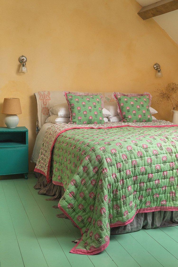 Laurel & Taffy Hand Block Print Cotton Reversible Quilt