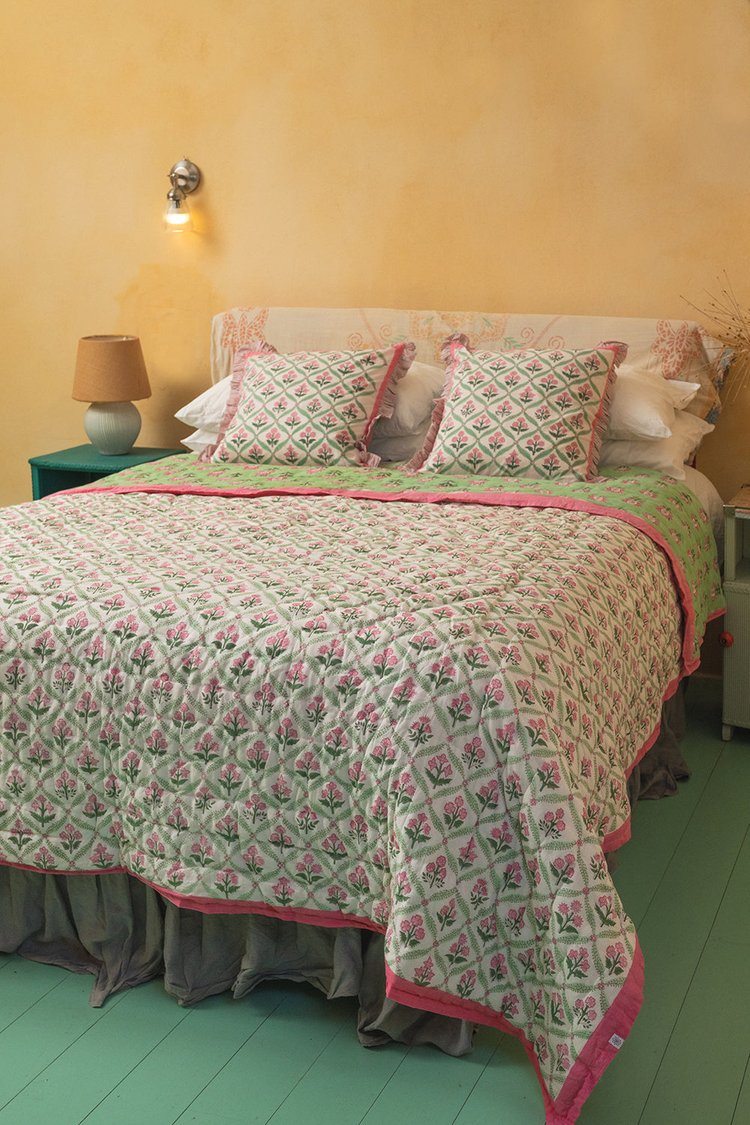 Laurel & Taffy Hand Block Print Cotton Reversible Quilt