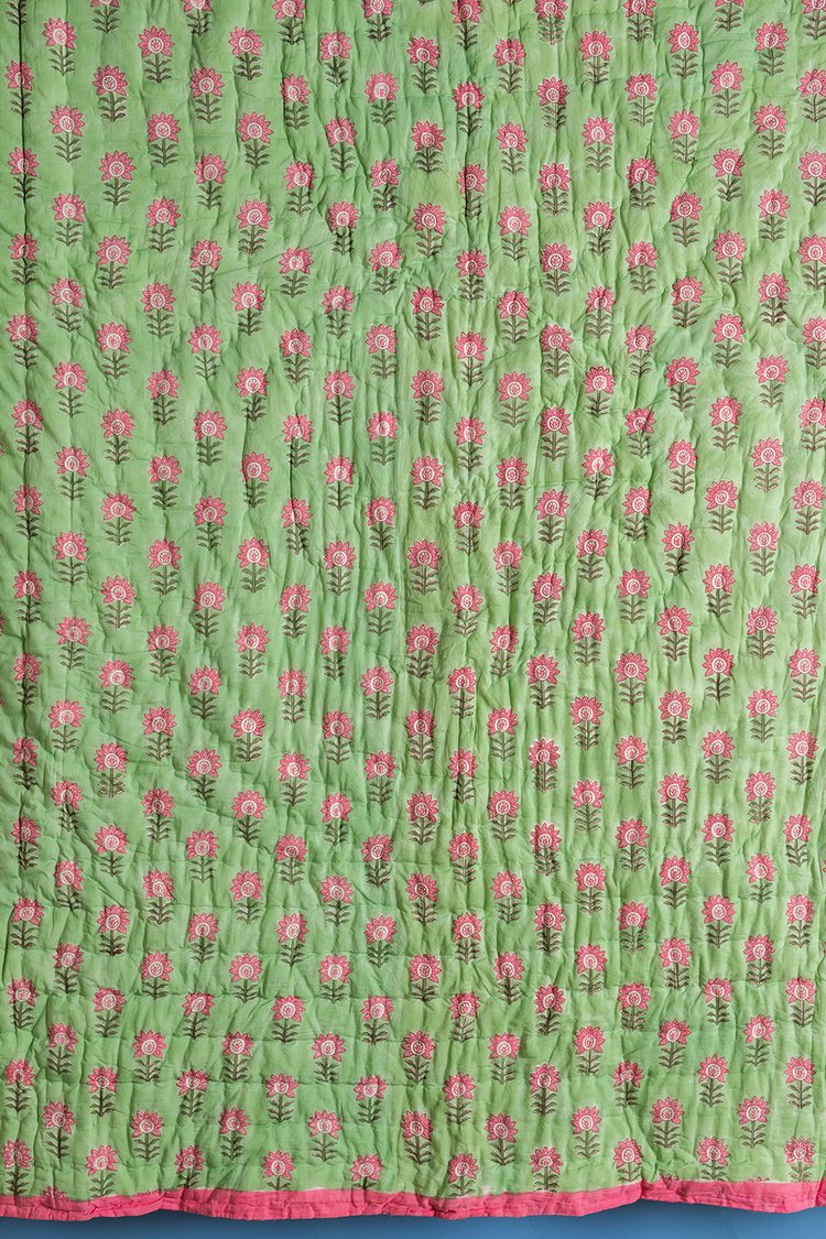 Laurel & Taffy Hand Block Print Cotton Reversible Quilt