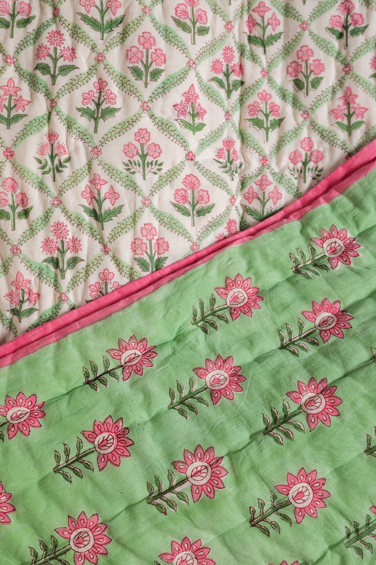 Laurel & Taffy Hand Block Print Cotton Reversible Quilt
