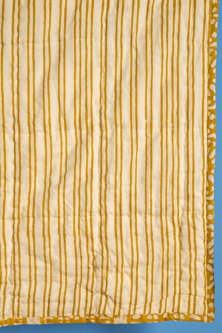 Mustard Hand Block Print Cotton Reversible Quilt