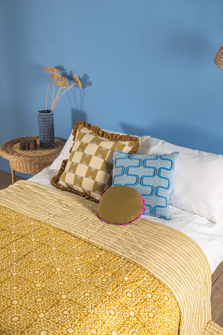 Mustard Hand Block Print Cotton Reversible Quilt