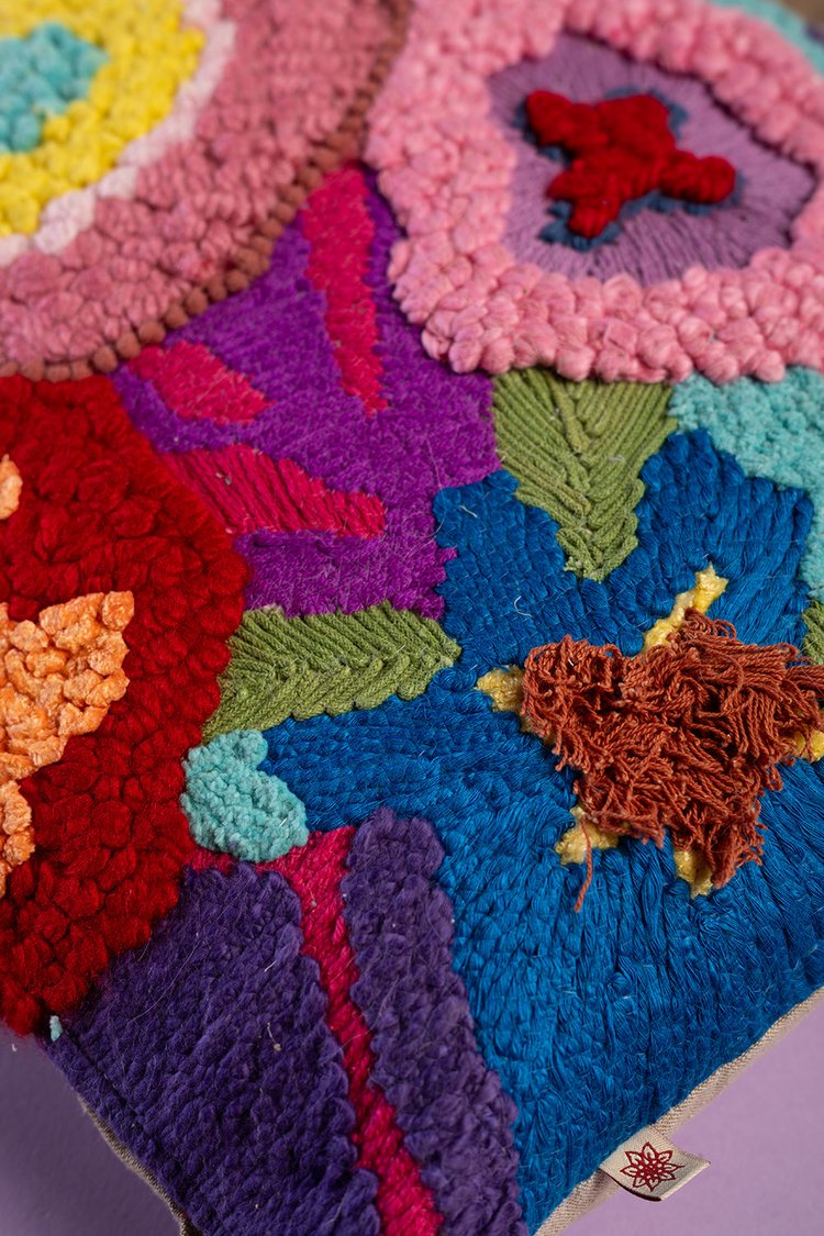 Artisan Multicoloured Embroidered Abstract Floral Cushion