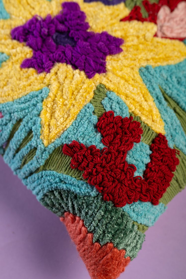 Artisan Multicoloured Embroidered Abstract Floral Cushion