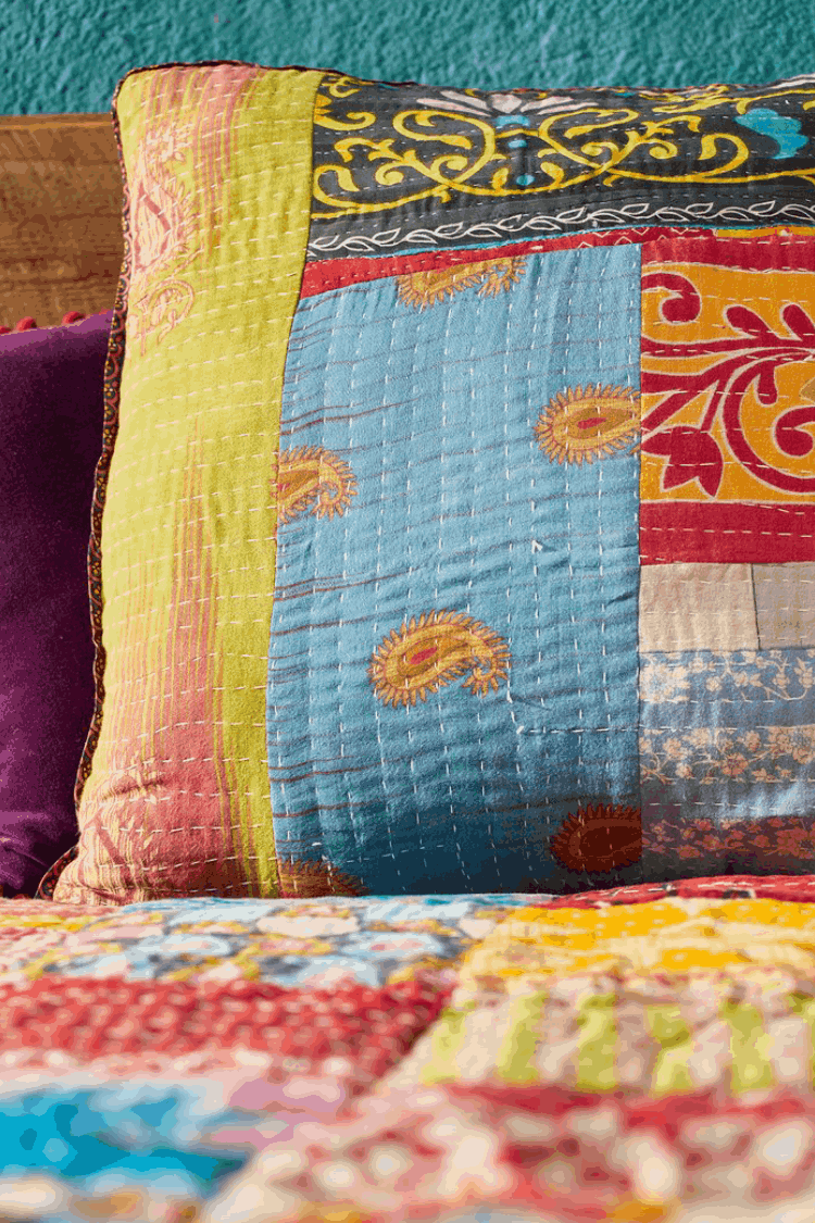 Artisan Vintage Kantha Fabric Cushion 60 x 60 cm