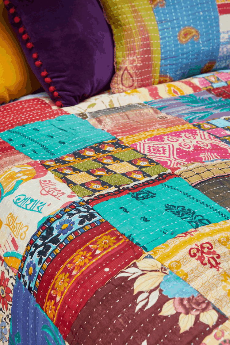 Vintage Kantha Patchwork Bed Quilt