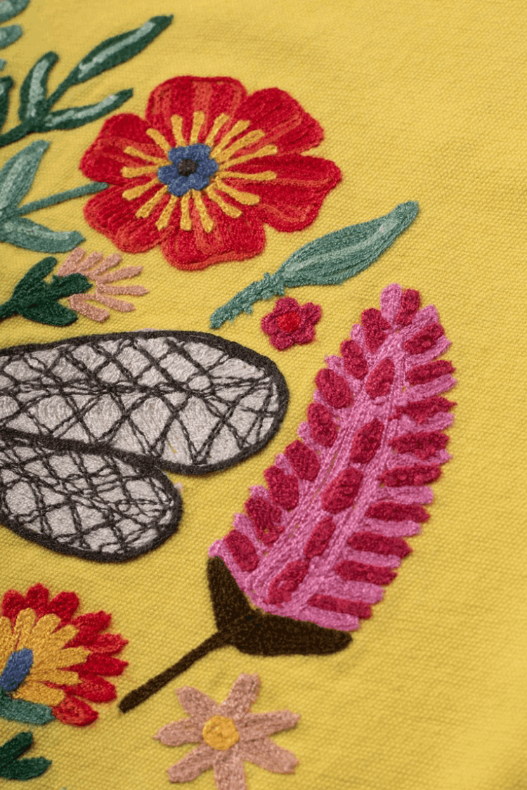 Artisan Embroidered Bee Cushion