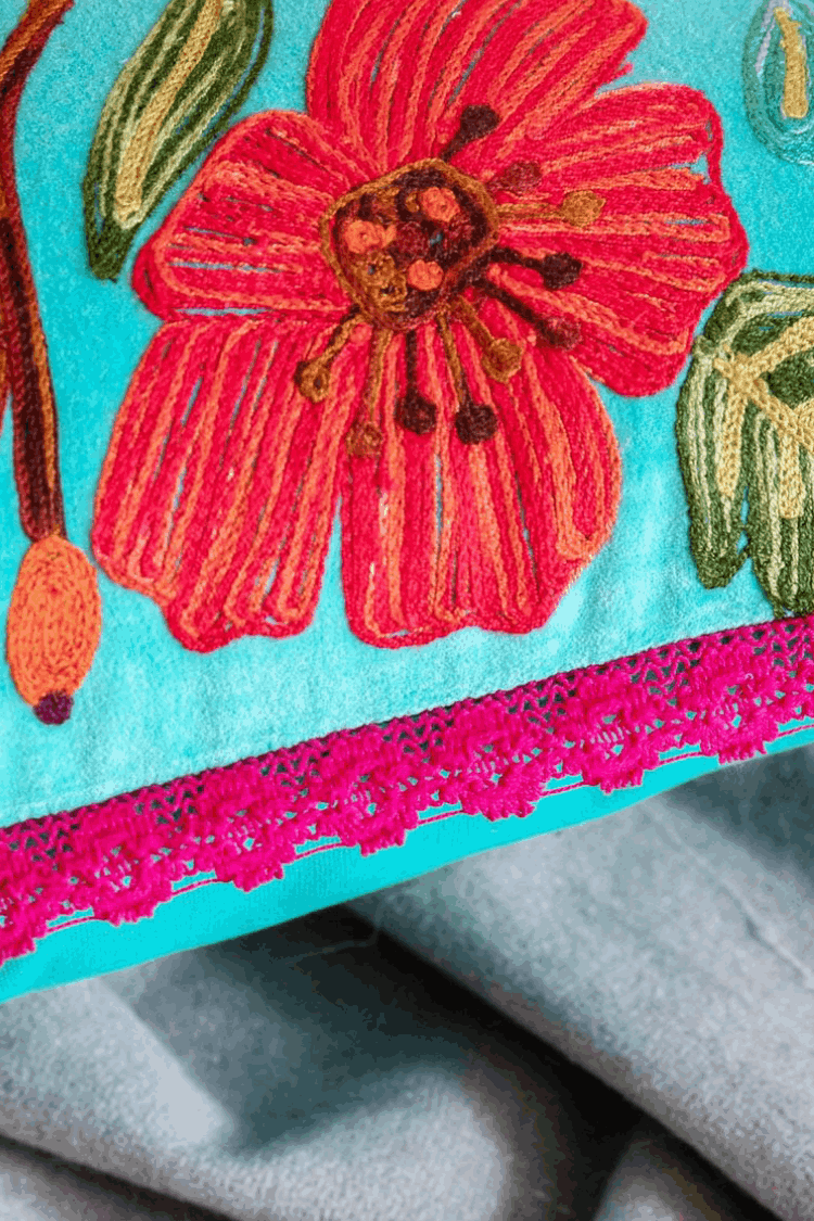 Artisan Embroidered Flower Cushion