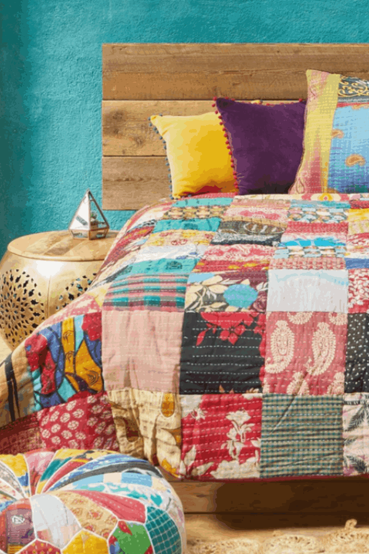 Vintage Kantha Patchwork Bed Quilt