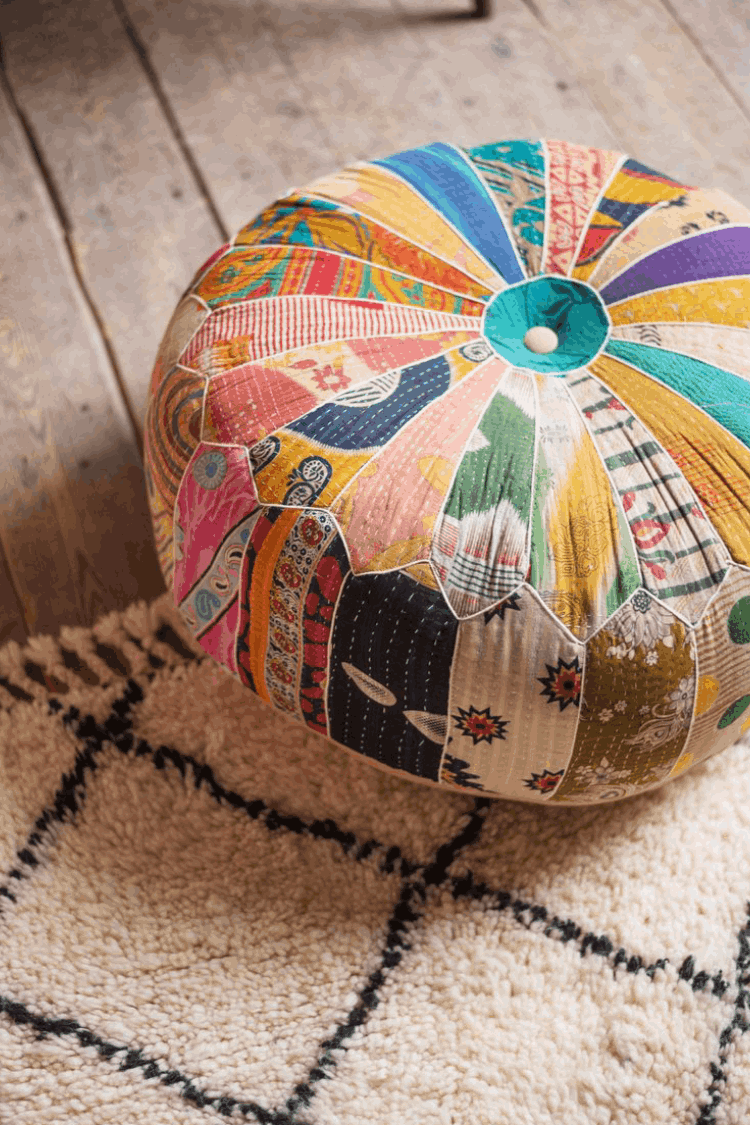 Artisan Vintage Kantha Patchwork Pouffe