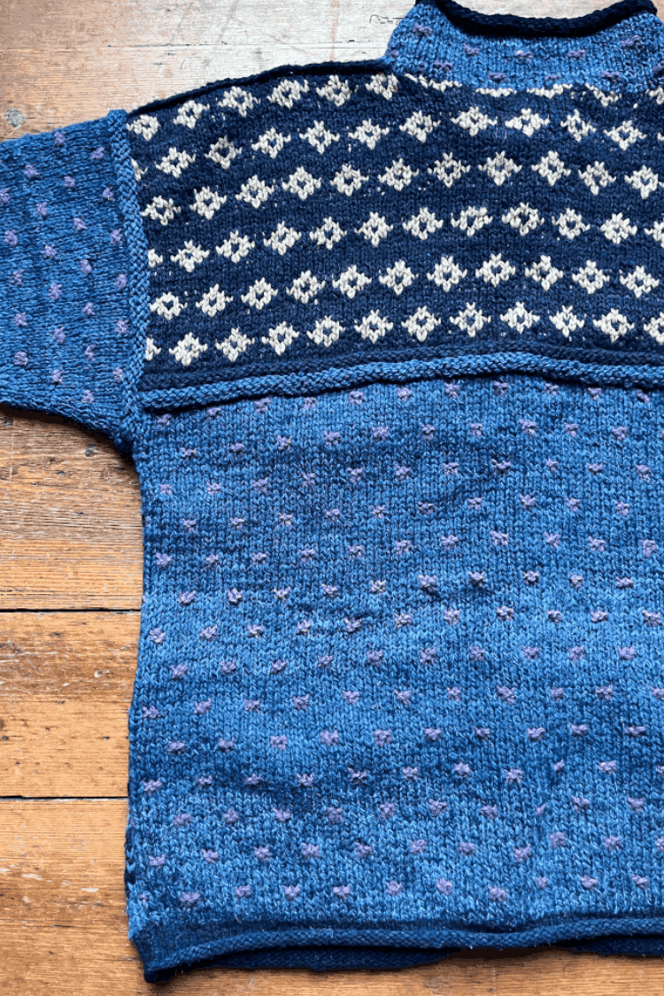 Preloved Vintage Amano Denim Cardigan Hand Knitted 100% Wool