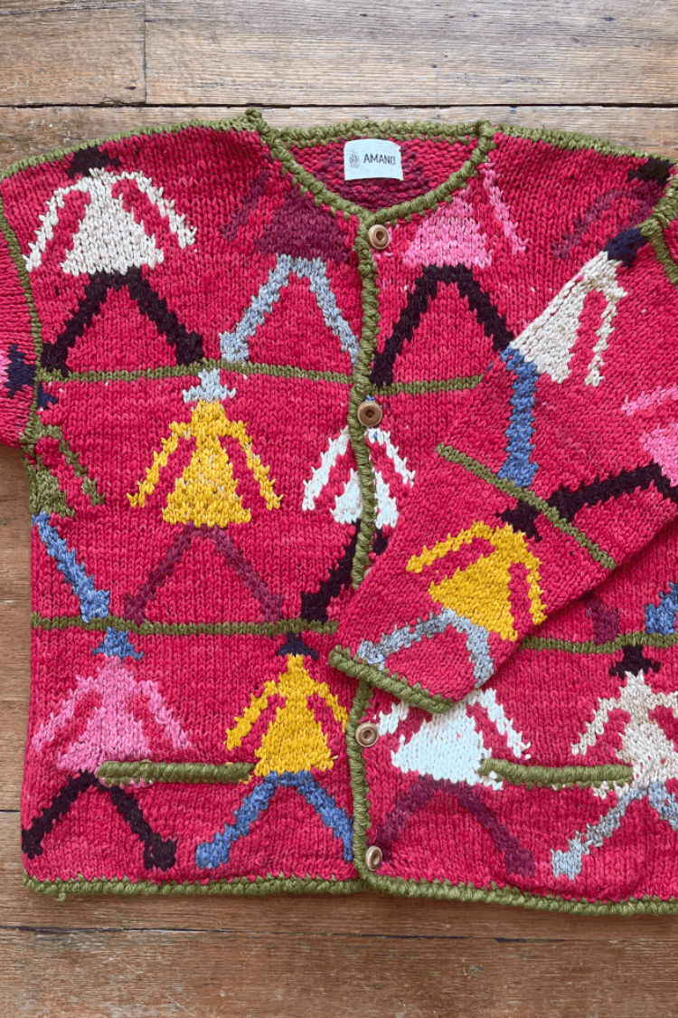 Preloved Vintage Amano Peoples Cardigan Hand Knitted 100% Wool