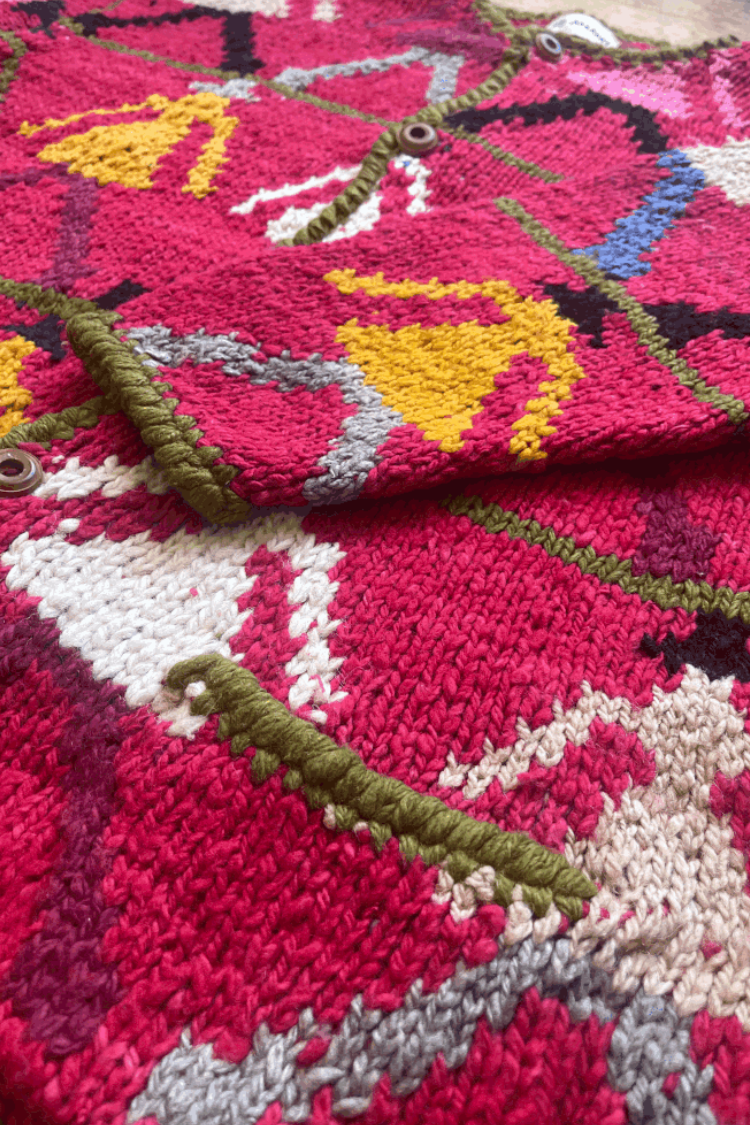 Preloved Vintage Amano Peoples Cardigan Hand Knitted 100% Wool