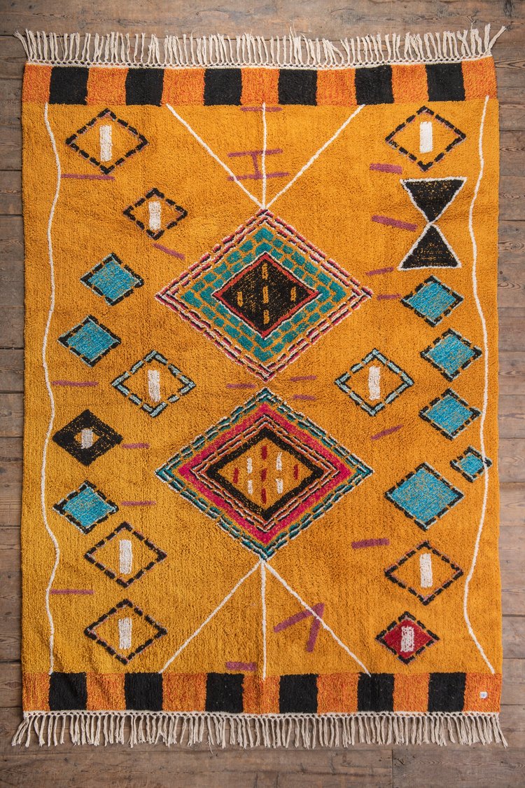 Artisan Tafsut Hand Tufted Rug Recycled Cotton 160 x 230cm Ochre