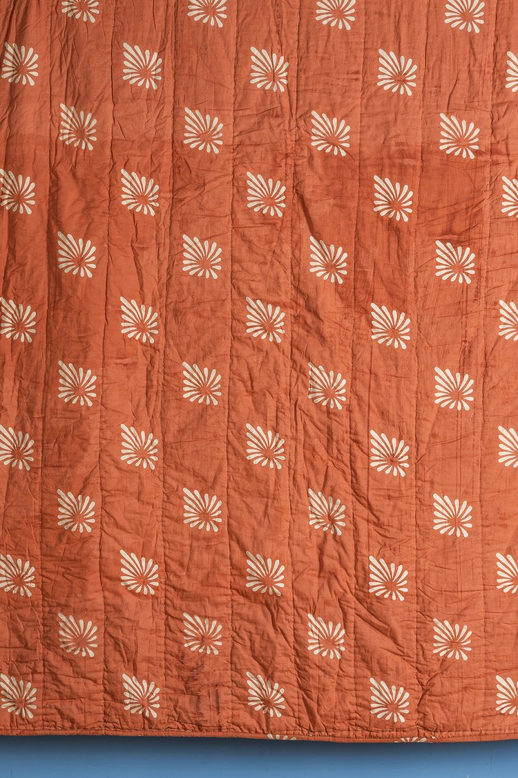 Terracotta Hand Block Print Cotton Reversible Quilt