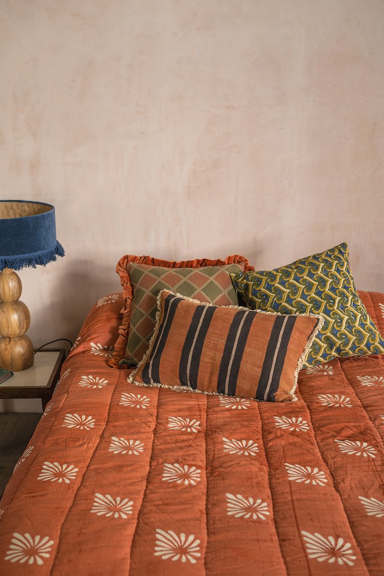 Terracotta Hand Block Print Cotton Reversible Quilt