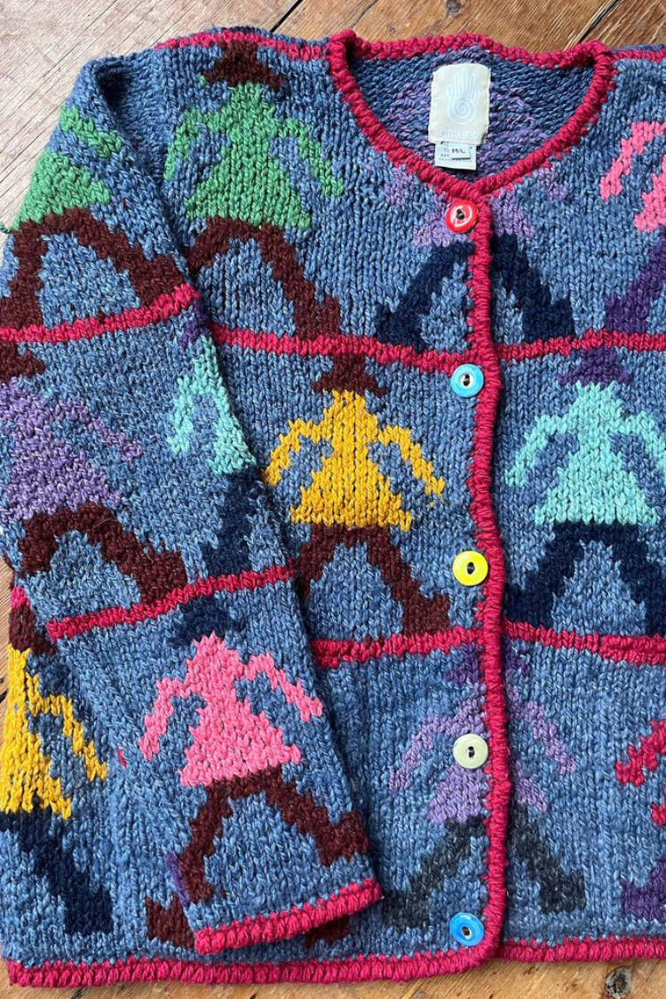 Preloved Vintage Amano Peoples Cardigan Hand Knitted 100% Wool