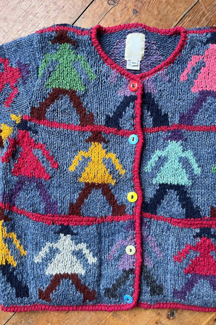 Preloved Vintage Amano Peoples Cardigan Hand Knitted 100% Wool