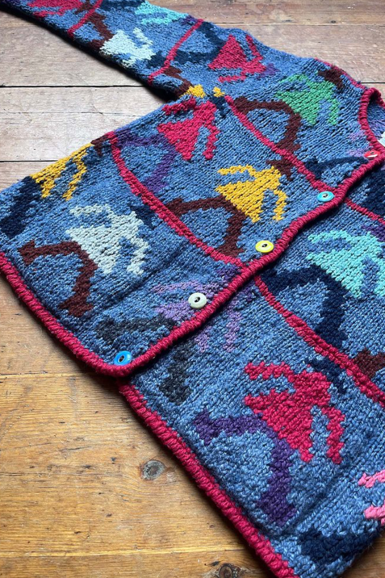 Preloved Vintage Amano Peoples Cardigan Hand Knitted 100% Wool
