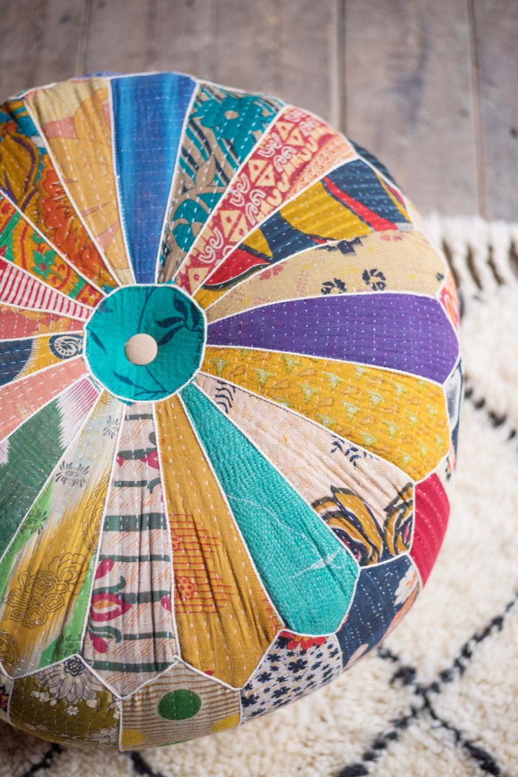 Artisan Vintage Kantha Patchwork Pouffe