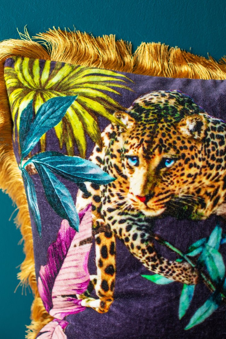 Artisan Tropical Leopard Fringed Cushion