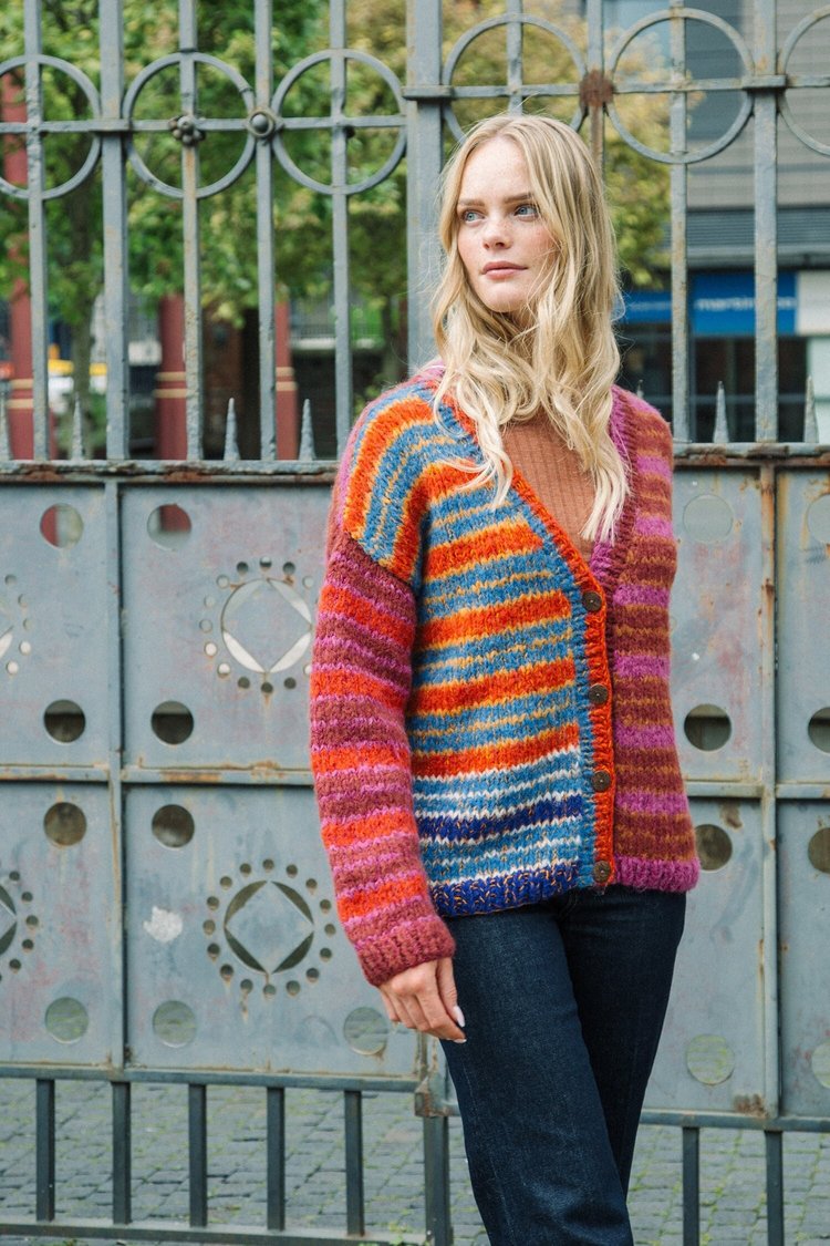 Amano Colour Alpaca Stripe Cardigan Baked Red