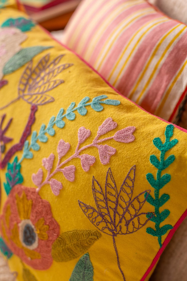 Artisan Embroidered Beetle Cushion