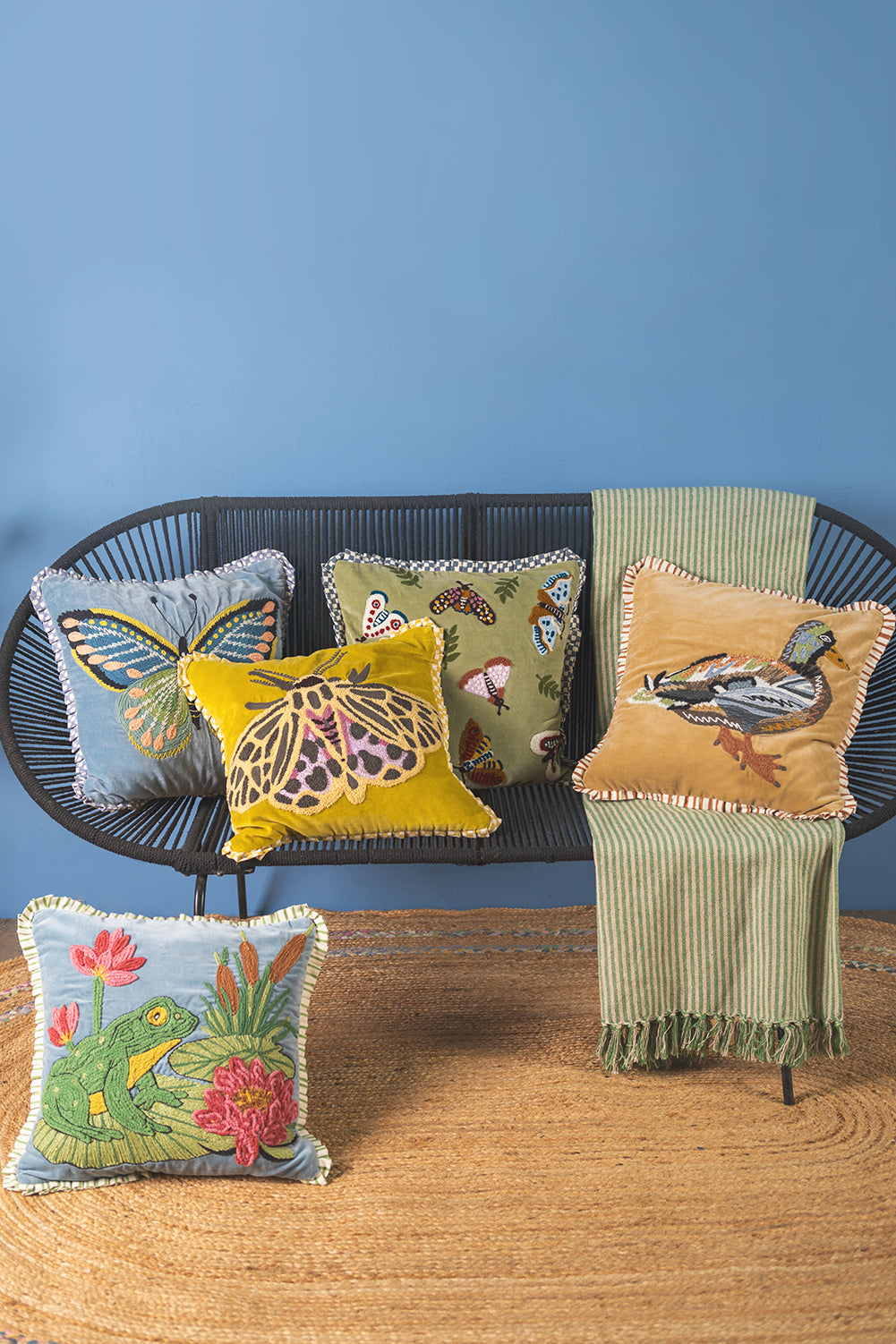 Artisan Embroidered Butterfly Velvet Cotton Cushion