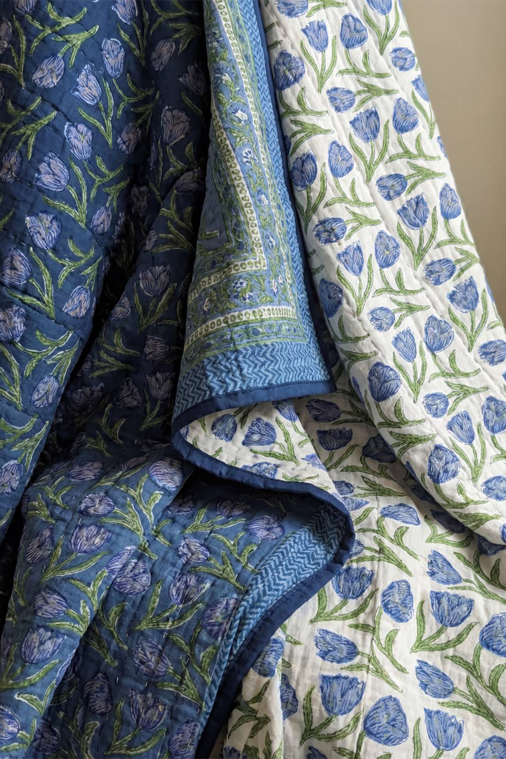 Hand Block Print Organic Cotton Reversible Quilt Blue - Super King