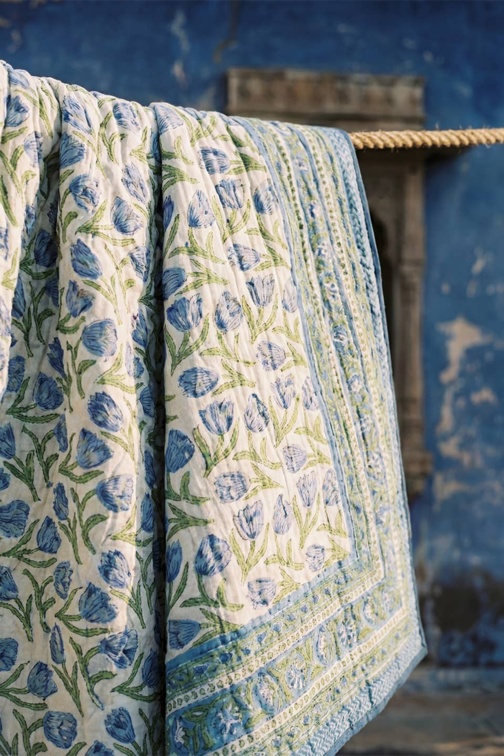 Hand Block Print Organic Cotton Reversible Quilt Blue - Super King