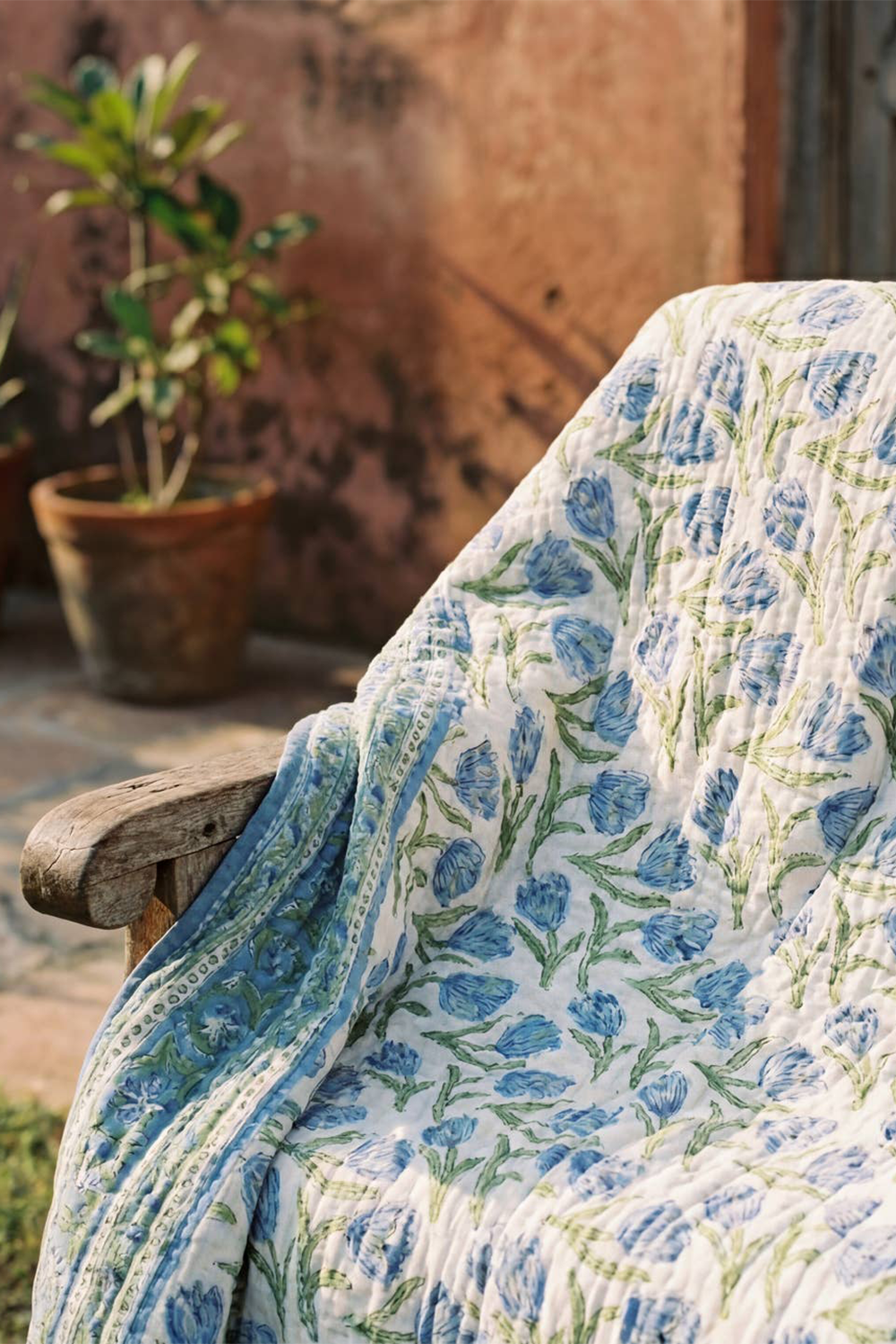 Hand Block Print Organic Cotton Reversible Quilt Blue - Super King