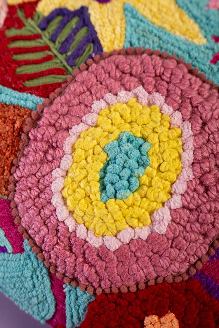 Artisan Multicoloured Embroidered Abstract Floral Cushion