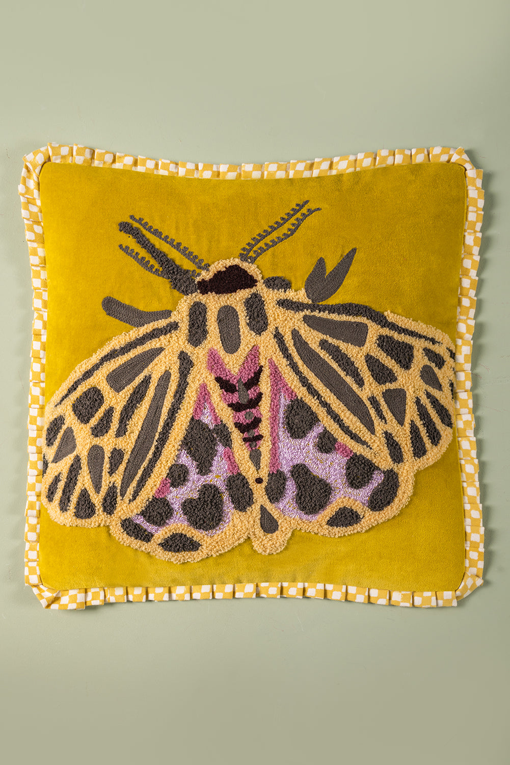 Artisan Embroidered Moth Velvet Cotton Cushion