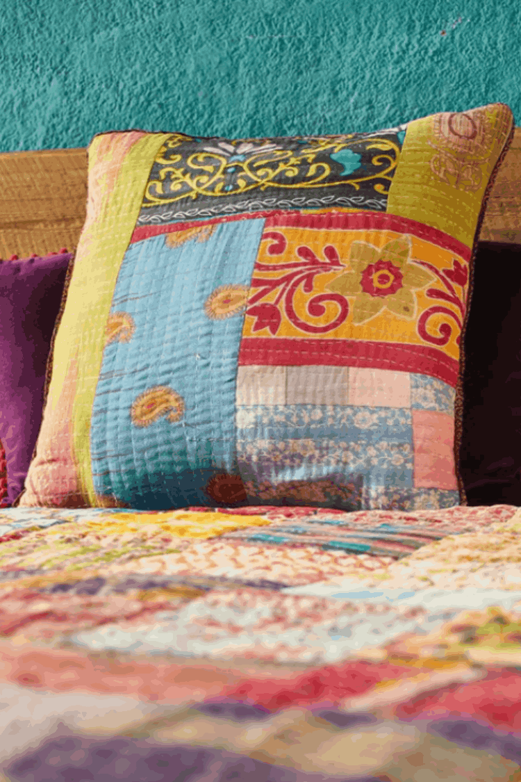 Artisan Vintage Kantha Fabric Cushion 60x60cm