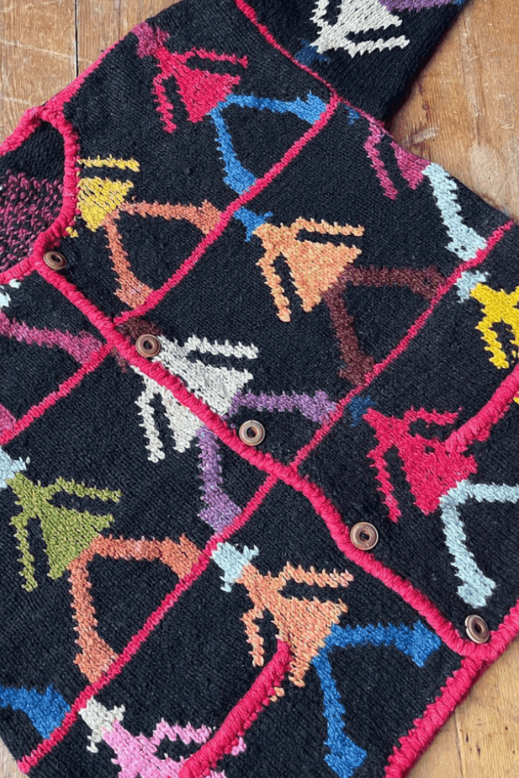Preloved Vintage Amano Peoples Cardigan Hand Knitted 100% Wool
